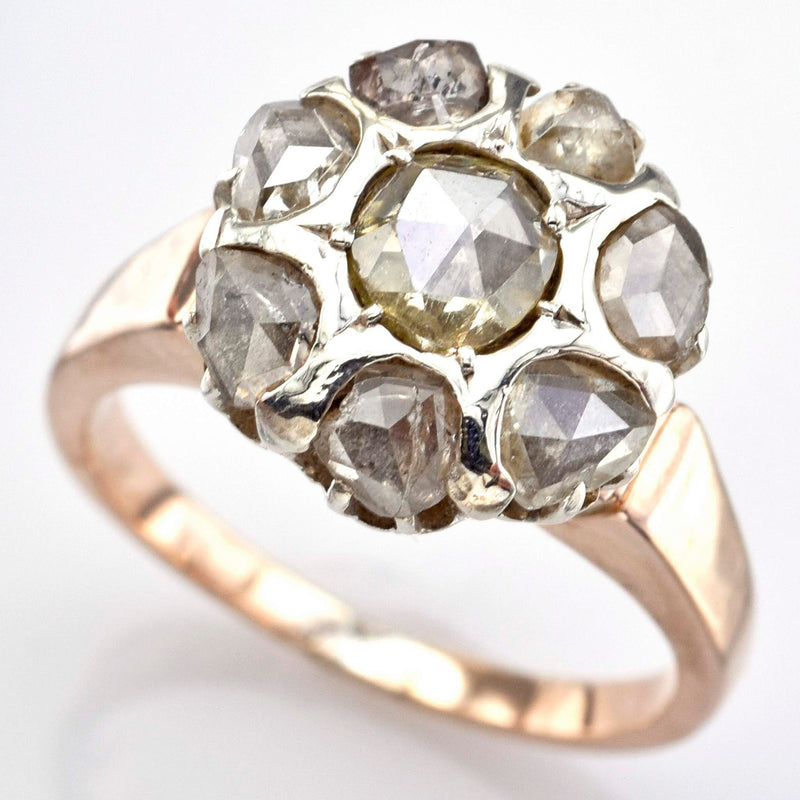Antique 14K Rose & White Gold Rose Cut Diamond Cluster Ring