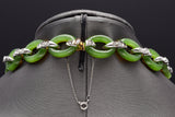 18K Gold Green Jade & 7.48 TCW Diamond Cable Link Necklace Earrings Bracelet Set