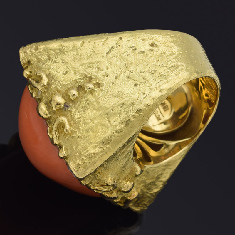 Katy Briscoe 18K Yellow Gold Red Coral & 0.56 TCW Diamond Cocktail Ring
