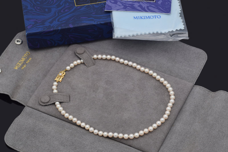 Mikimoto 18K Gold Pinkish White Cultured Pearl Beaded Strand Necklace Box Paper