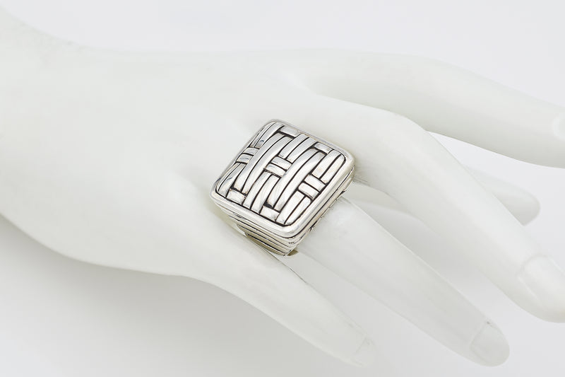 John Hardy Large Sterling Silver Bedeg Square Ring