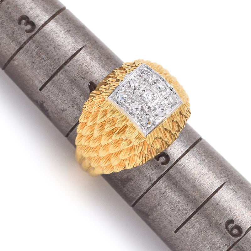 Vintage 18K Yellow Gold & Platinum 0.27 TCW Diamond Signet Band Ring
