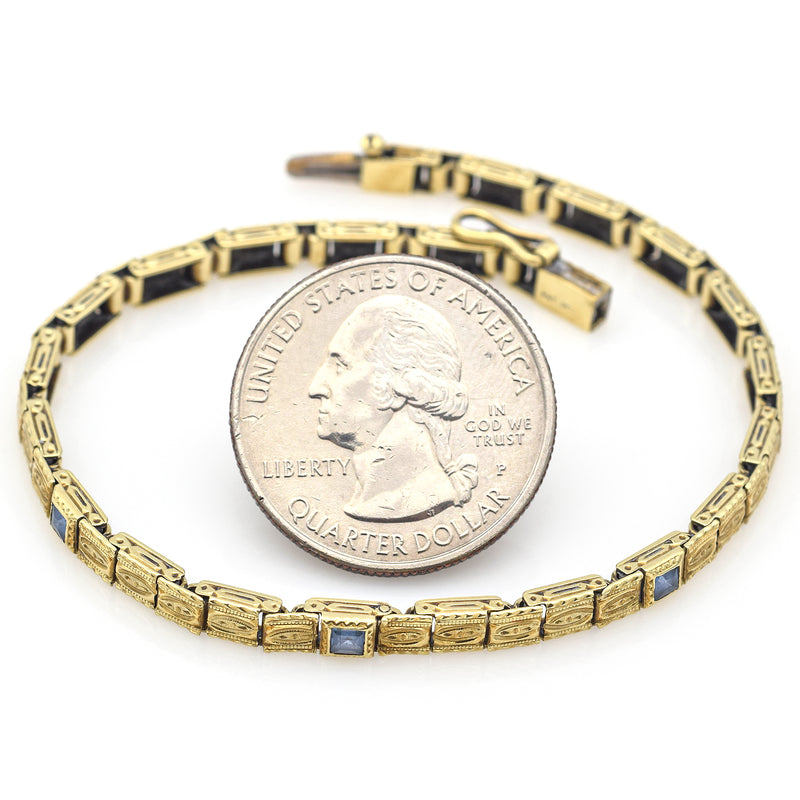 Antique Victorian 14K Yellow Gold Sapphire Tennis Bracelet