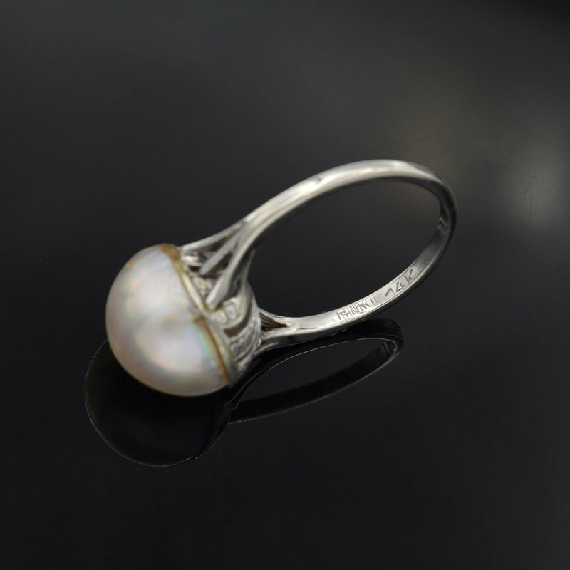 Vintage 14K White Gold Mabe Pearl Band Ring