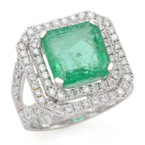 Vintage 14K White Gold 4.02 Ct Emerald & 1.24 TCW Diamond Cocktail Ring 7.4G