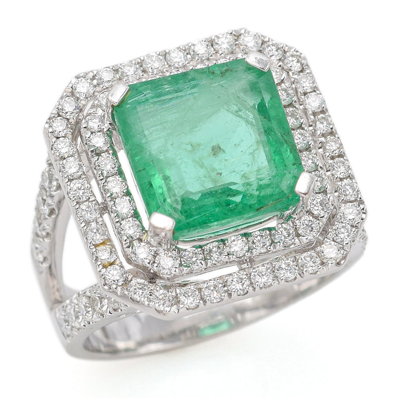 Vintage 14K White Gold 4.02 Ct Emerald & 1.24 TCW Diamond Cocktail Ring 7.4G