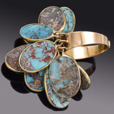 Antique 14K Gold Genuine Persian Turquoise Dangle Multi-Charm Band Ring 13.8Gr