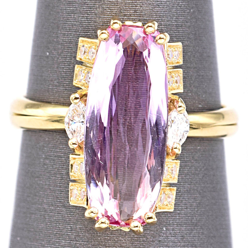 Vintage 18K Yellow Gold Pink Tourmaline & Diamond Cocktail Ring