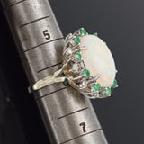 Vintage 14K White Gold 6.99 Ct Opal, Emerald & 0.40 TCW Diamond Cocktail Ring
