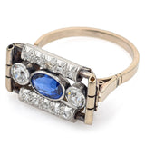Antique Art Deco 14K Yellow Gold & Platinum 0.57 TCW Diamond & Sapphire Ring