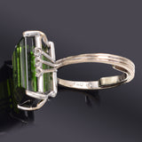 Vintage 18K Gold 7.62 Ct Green Tourmaline & Diamond Cocktail Ring 6.2 Gr F/G VS