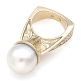 Vintage 14K White Gold Sea Pearl Cocktail Ring 20.6 Grams Size 6.25
