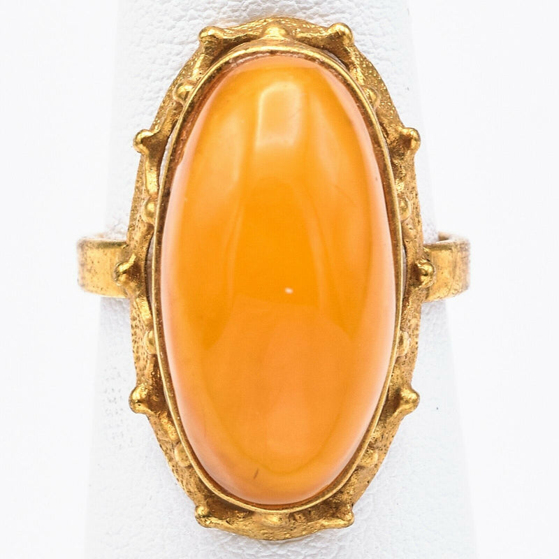 Vintage Russian Egg Yolk Amber Oval Cocktail Ring