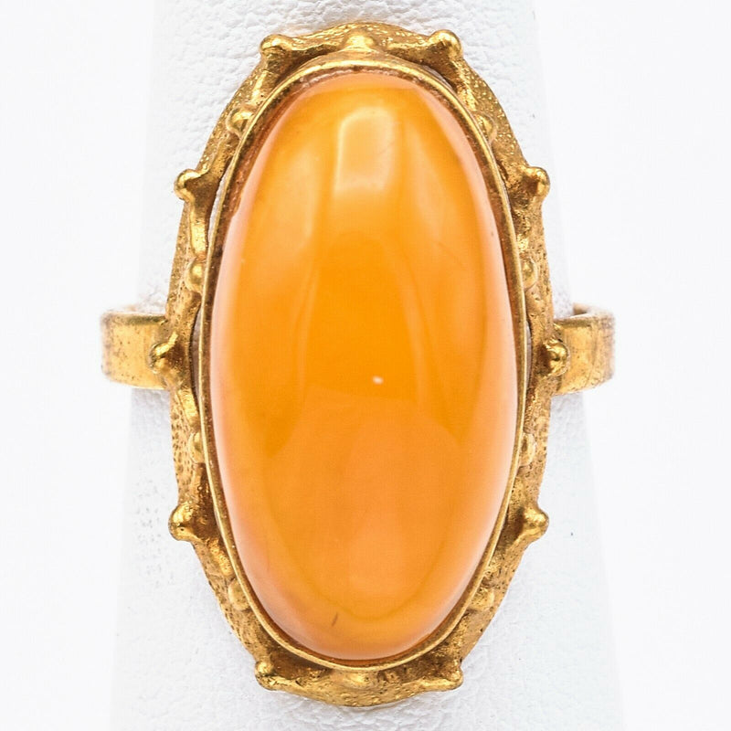 Vintage Russian Egg Yolk Amber Oval Cocktail Ring