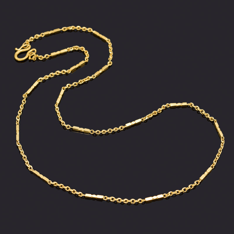 Vintage 24K Yellow Gold Link Bar Chain Necklace 2 mm 13.6 Grams 18.75 Inches