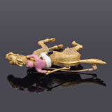Vintage 18K Gold Diamond Enamel Horse and Jockey Equestrian Brooch Pin