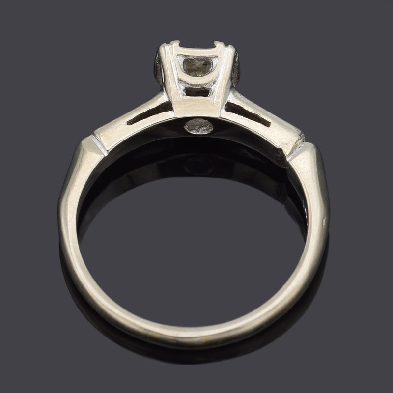 Vintage 14K White Gold 0.23 Carat Old Euro Diamond Solitaire Band Ring