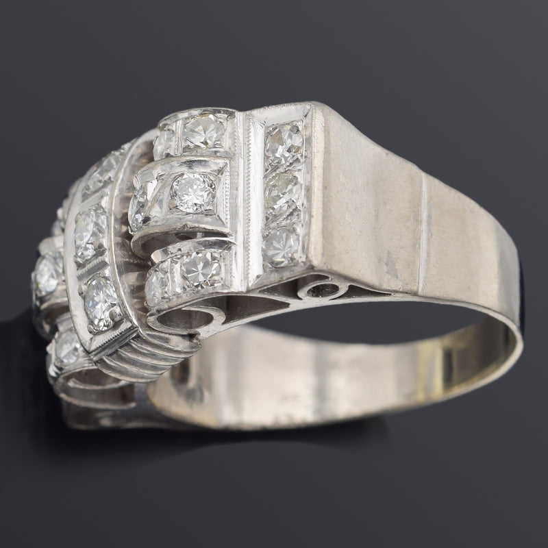 Antique Art Deco 14K White Gold 1.13 TCW Diamond Band Ring