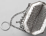 Antique Sterling Silver Asian Floral Etched Mesh Coin Pouch Purse Bag