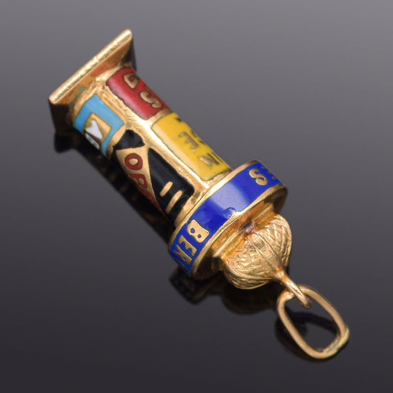 Vintage 18K Yellow Gold Folies-Bergere Enamel Charm Pendant 1.4 Grams