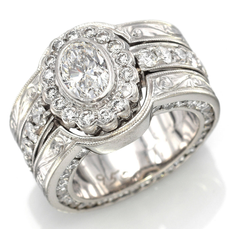 Vintage Platinum 2.69 TCW Diamond Soldered 3 Piece Ring Set 22.2 Grams Size 4