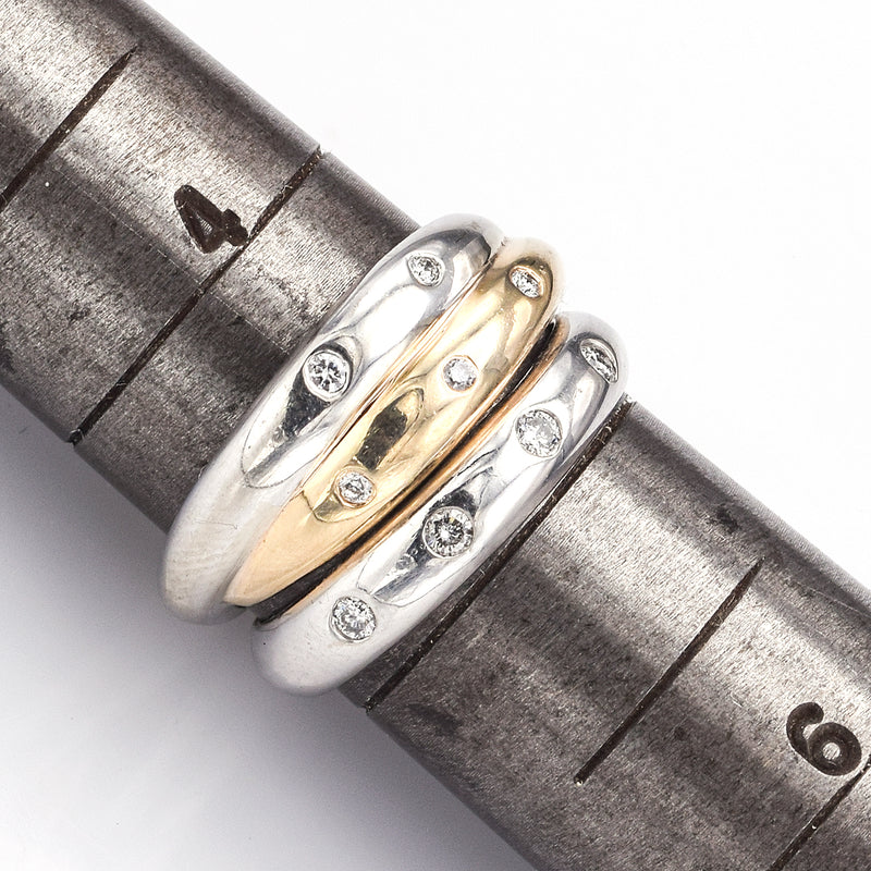 Vintage 14K White & Yellow Gold Diamond Soldered Band Ring Set