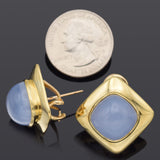 Vintage 18K Yellow Gold 23.30 TCW Chalcedony Omega-Back Square Earrings