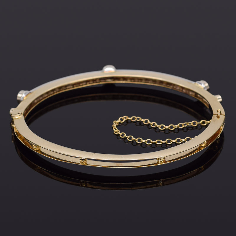 Antique 14K Yellow Gold & Platinum 1.23 TCW Diamond Hinged Bangle Bracelet 9.3G