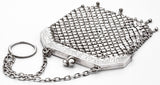 Antique Sterling Silver Asian Floral Etched Mesh Coin Pouch Purse Bag