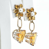 Antique 14K Yellow Gold 7.00 TCW Citrine & 3.5 mm Sea Pearl Dangle Earrings