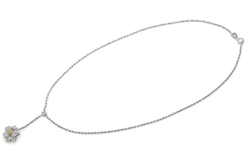 Vintage 18K White Gold 0.45 TCW Diamond Floral Pendant Necklace