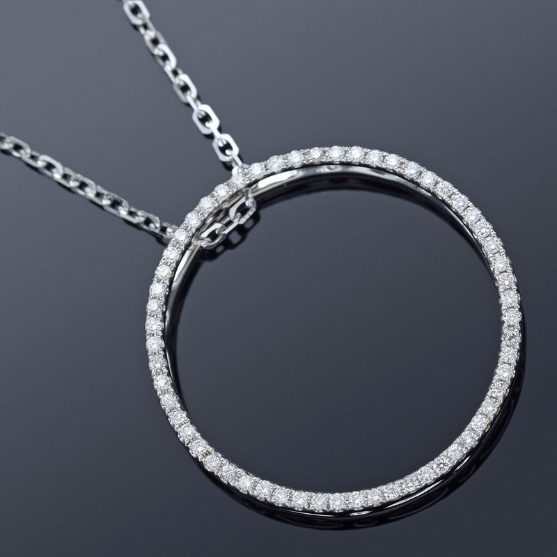 Estate 18K White Gold Diamond Open Circle Pendant Slider Necklace 3.8 Grams 16"