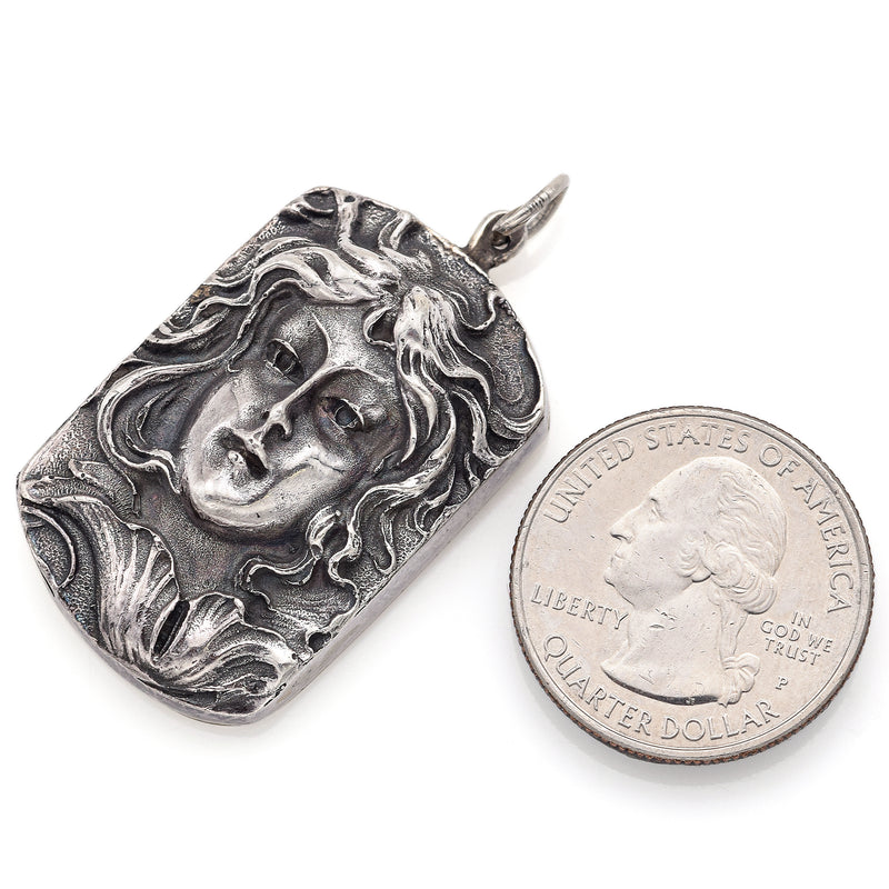 Vintage Henryk Winograd HW 999 Fine Silver Repoussé Woman Maiden Pendant