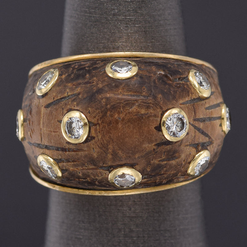 Van Cleef & Arpels 18K Gold 0.50 TCW Diamond & Carved Wood Dome Ring 9.2 Grams