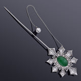 Vintage Platinum Green Jade & 0.41 TCW Diamond Brooch Pin