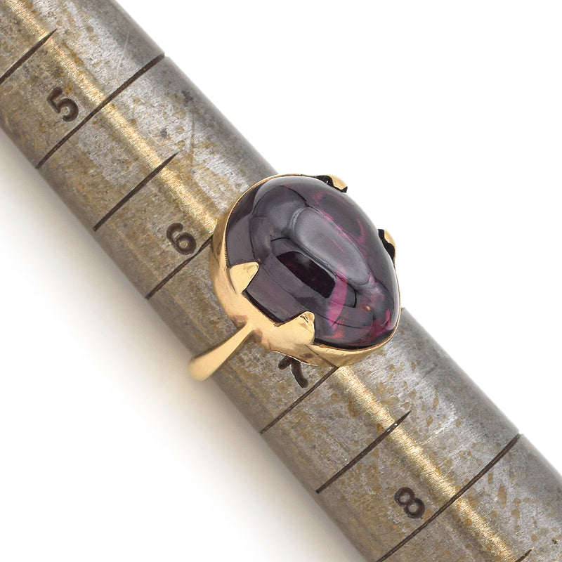 Antique 9K Yellow Gold 11.68 Ct Garnet Pear Cabochon Cocktail Ring + Box