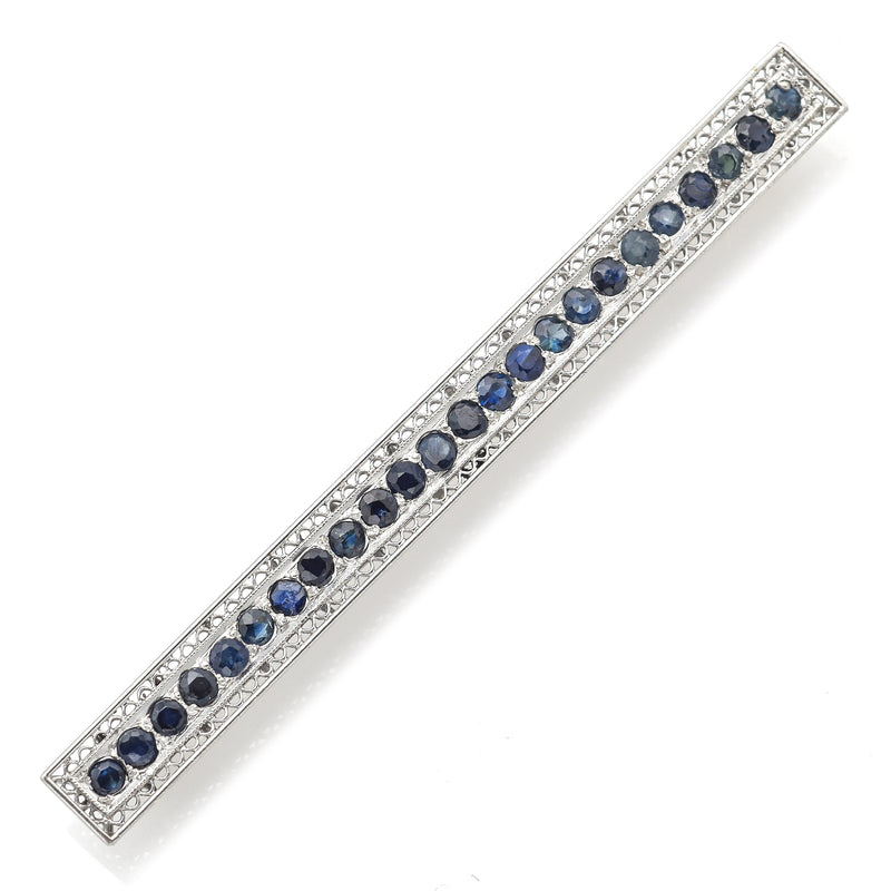 Antique Art Deco Platinum Sapphire Bar Brooch Pin