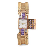 Vintage 14K Yellow Gold Amethyst & Diamond Hand Wind Women's Watch +Box