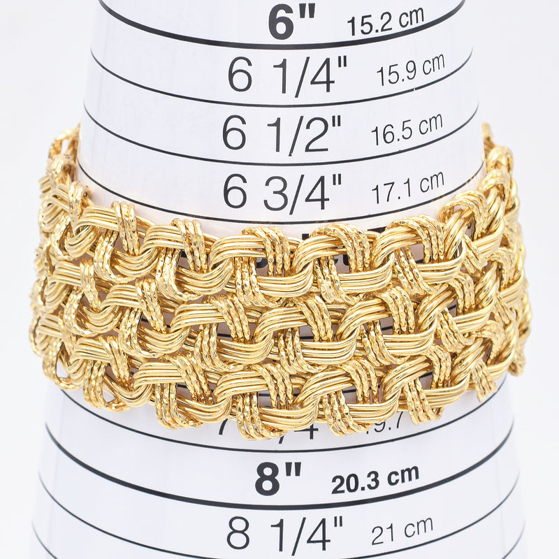 Milor Italy 14K Yellow Gold 28.5 mm Wide Woven Link Bracelet 27.8 Grams