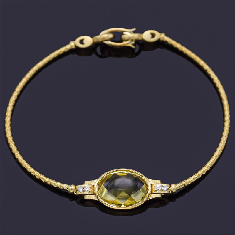 Paul Morelli 18K Gold Lemon Quartz & Diamond Bracelet 8.5 Grams 7 Inches