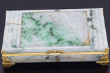 Vintage Black, Starr & Frost 14K Gold Green Jade Carved Crane & Flowers Box