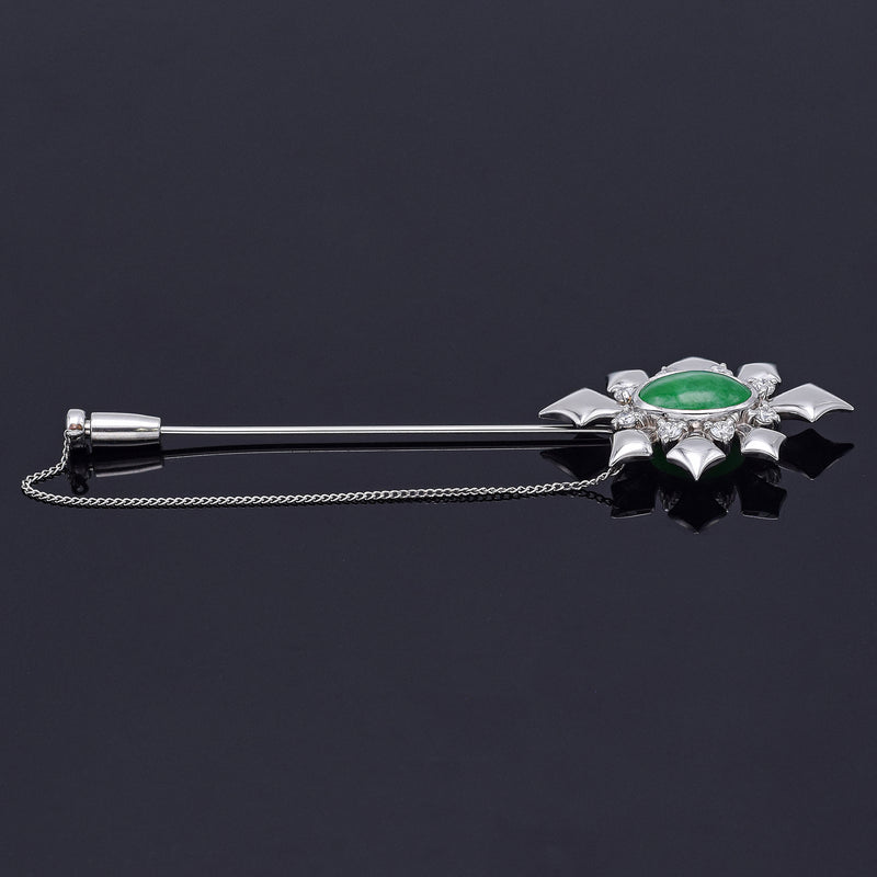 Vintage Platinum Green Jade & 0.41 TCW Diamond Brooch Pin