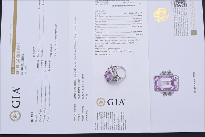 GIA Certified 14K Gold 30.50 Ct Kunzite & 0.80 TCW Diamond Cocktail Ring 13.21 Gr