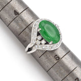 Vintage 14K White Gold 3.37 Ct Imperial Green Jade & 0.61 TCW Diamond Oval Ring