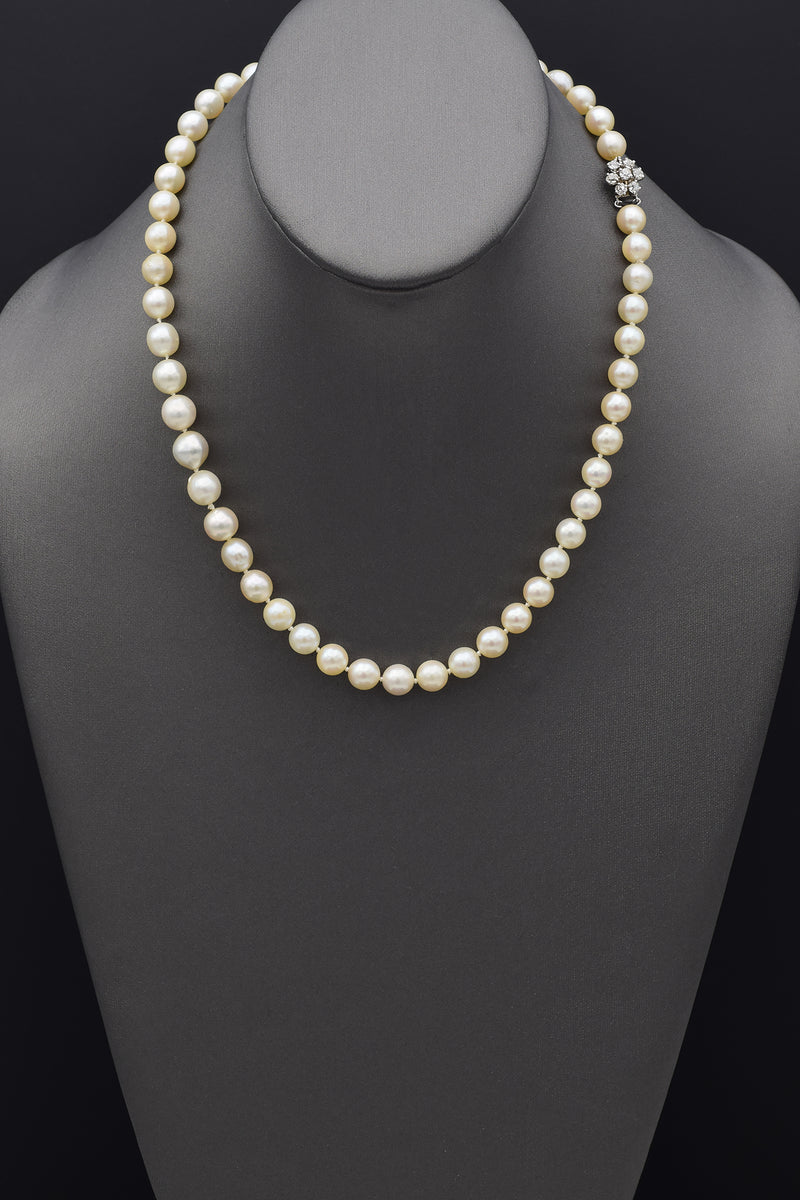 Vintage Platinum & 14K Gold Sea Pearl & 0.77 TCW Diamond Beaded Strand Necklace