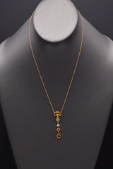 Antique 14K Yellow Gold Citrine & Sea Pearl Necklace