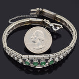 Antique Art Deco 14K White Gold Emerald & 1.66 Diamond Tennis Bracelet