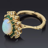 Vintage 14K Yellow Gold Opal, Emerald & 0.24 TCW Diamond Hinged Cocktail Ring
