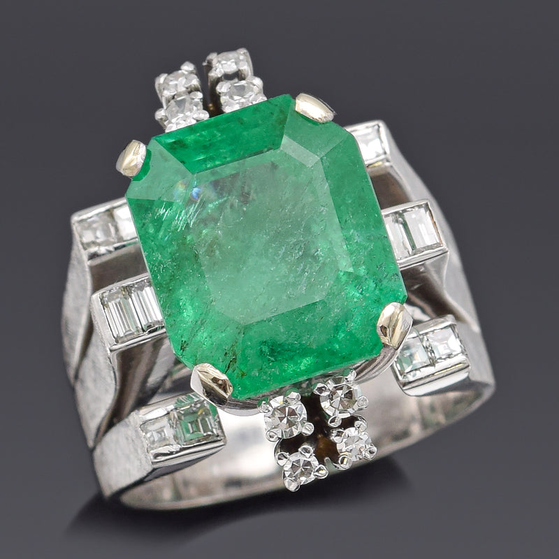 Vintage 14K White Gold 8.38 Ct Emerald & 0.64 TCW Diamond Cocktail Ring 12.7G