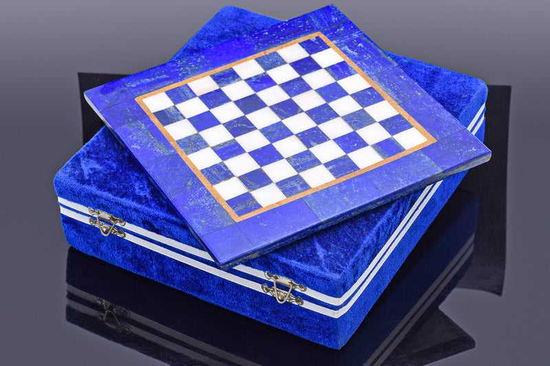 8.5 x 8.5 Inches - Lapis Lazuli & Marble Square Board Chess Set + Box